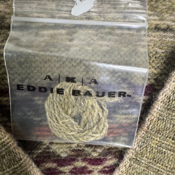Eddie Bauer Sweater Mens XL Tan Multicolor Fair‎ Isle Lambswool VNeck Pullover - Picture 4 of 9